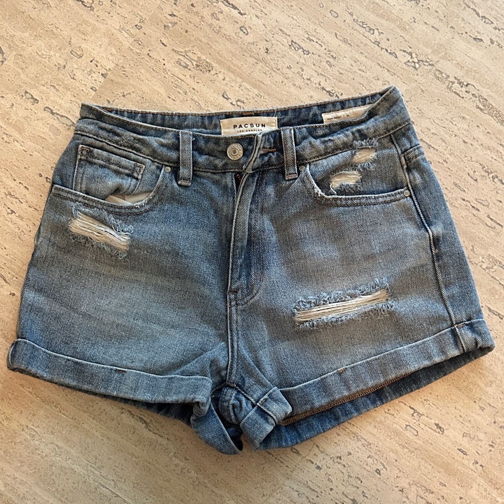 PacSun Women's Ripped Jean Shorts - Light Blue